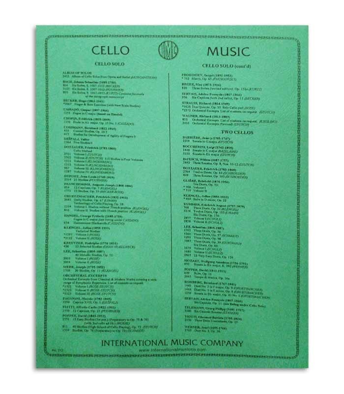 Contracapa do livro Popper Estudos para Violoncelo OP 73 811