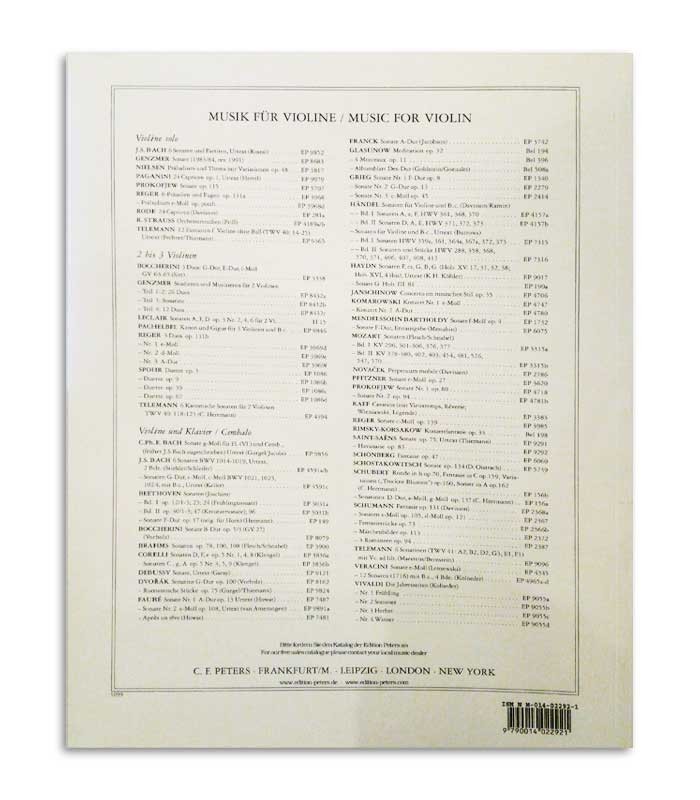 Livro Peters Bach Sonatas e Partitas para Violino BWV 1001 1006 EP4308