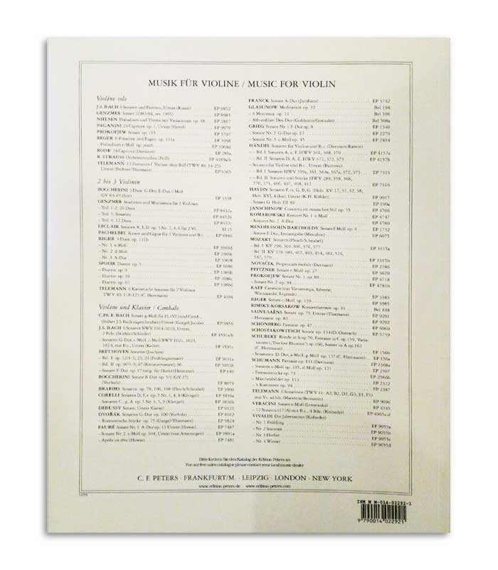 Libro Peters Bach Sonatas y Partitas para Violín BWV 1001 1006 EP4308