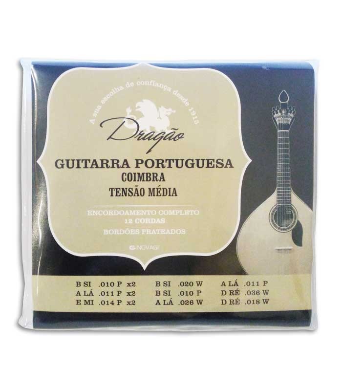 Embalagem do jogo de cordas Dragão 005 Guitarra Portuguesa Coimbra Tensão Média