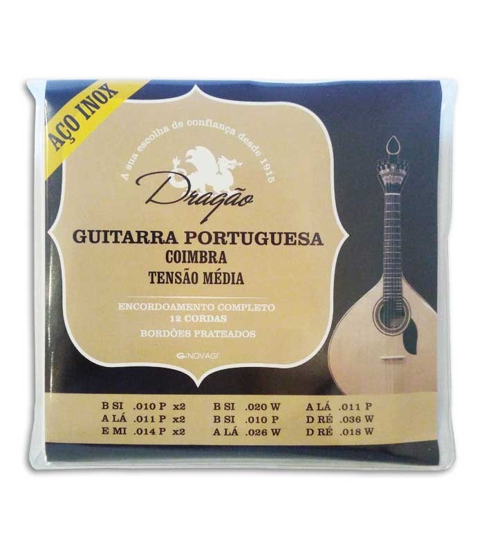 Jogo de Cordas Dragão Guitarra Portuguesa Afinação Coimbra Tensão Média Aço Inox