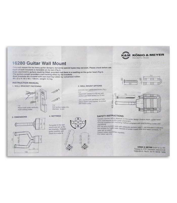 Instrucciones de montaje del soporte de pared Konig & Meyer 16280