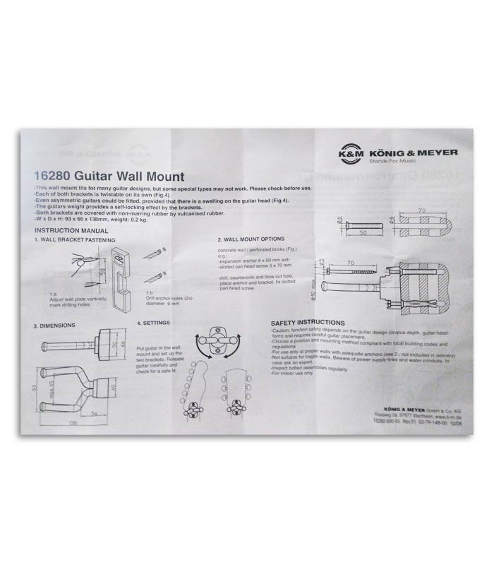 Instrucciones de montaje del soporte de pared Konig & Meyer 16280 