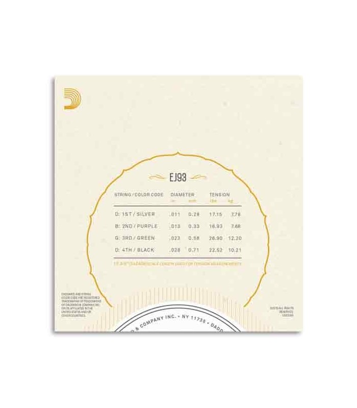 Foto traseira da embalagem das cordas EJ93