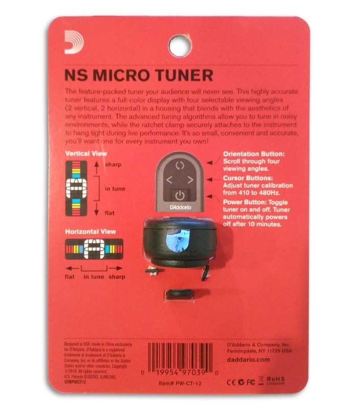 Back of package of tuner D'Addario PW-CT-12
