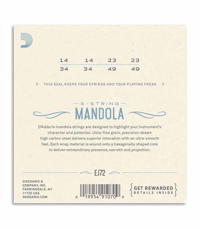 String Set Daddario EJ72 para Bandola 014 049