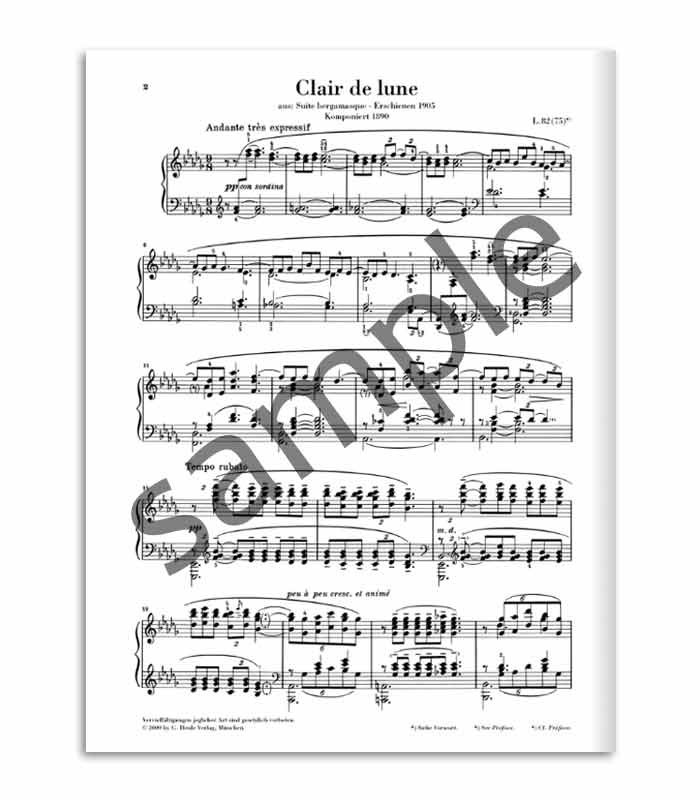 Sample page of book Debussy Clair de Lune
