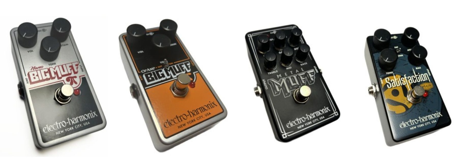 Pedais Electro-Harmonix:Electro-Harmonix Nano Big Muff Pi
Electro-Harmonix Op-Amp Big Muff Pi
Electro-Harmonix Nano Metal Muff
Electro-Harmonix Satisfaction Plus
